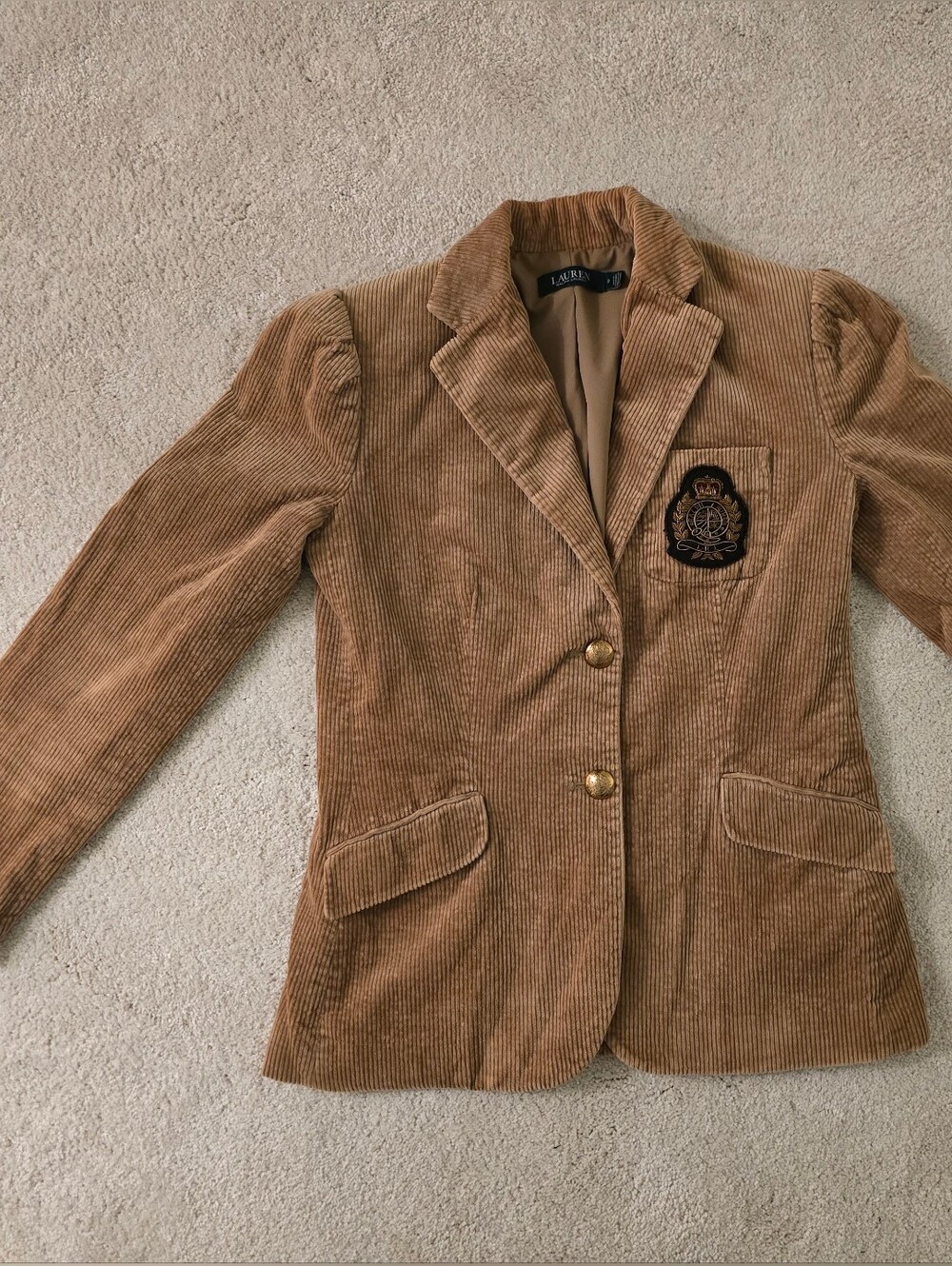 Ralph Lauren Tan Corduroy Blazer with Crest Patch